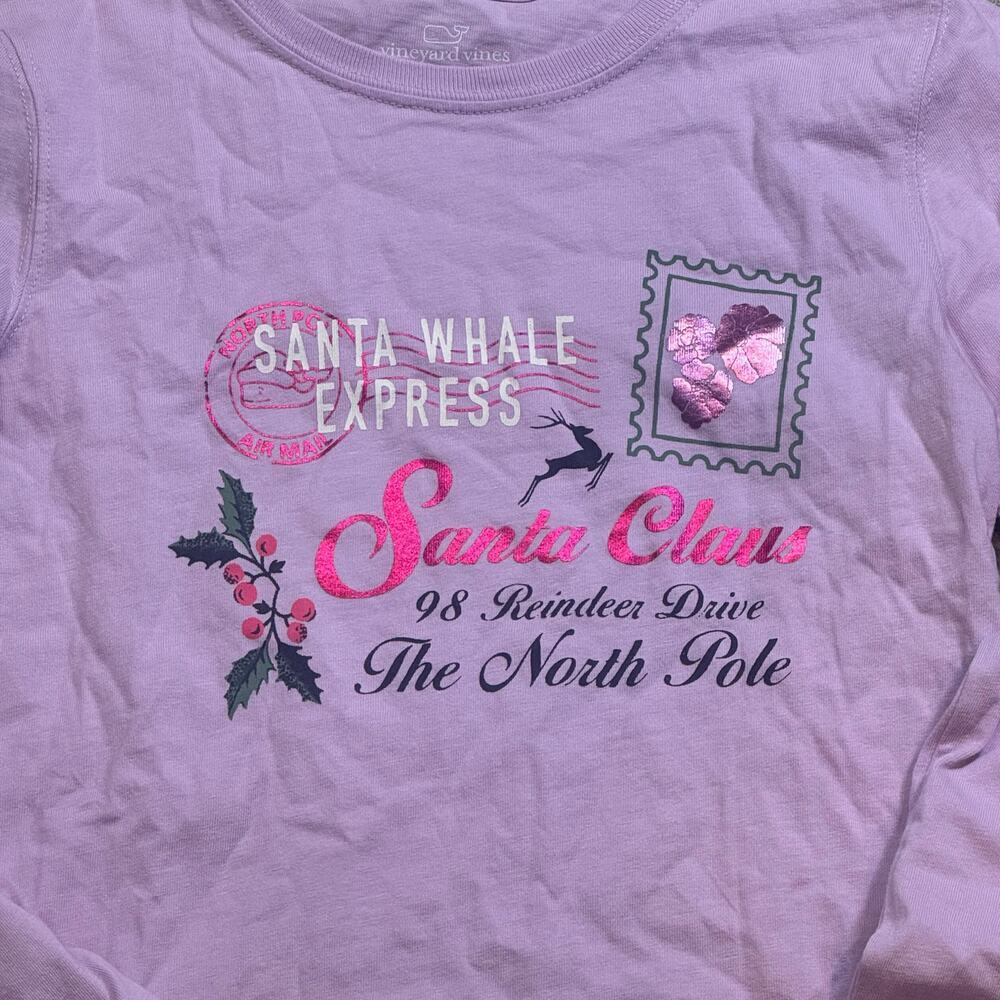 Vineyard Vines L/S Purple Christmas Shirt Girls S 6/7 - Picture 2 of 4